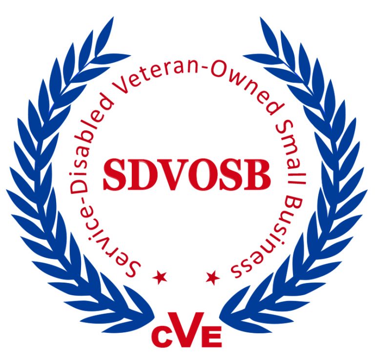 A blue wreath with the words " service disabled veteran-owned small business " in it.