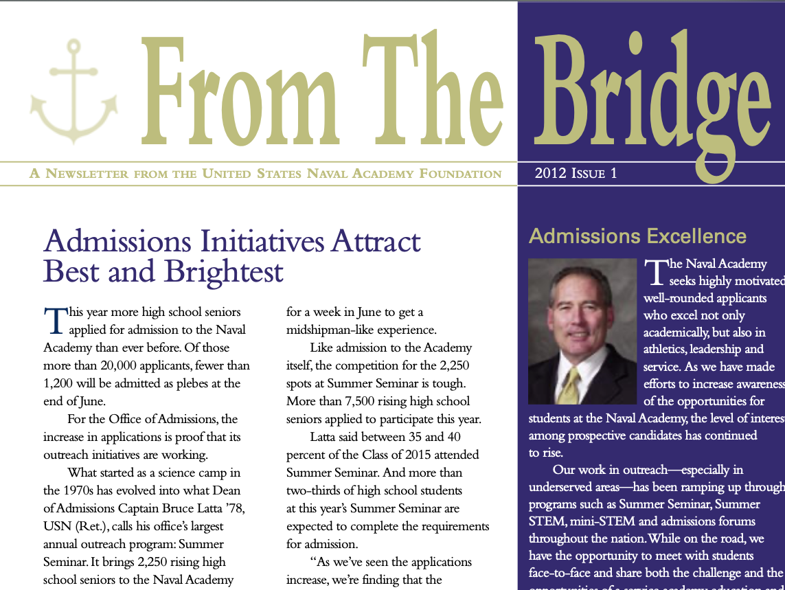 A newsletter from the united states naval academy foundation.